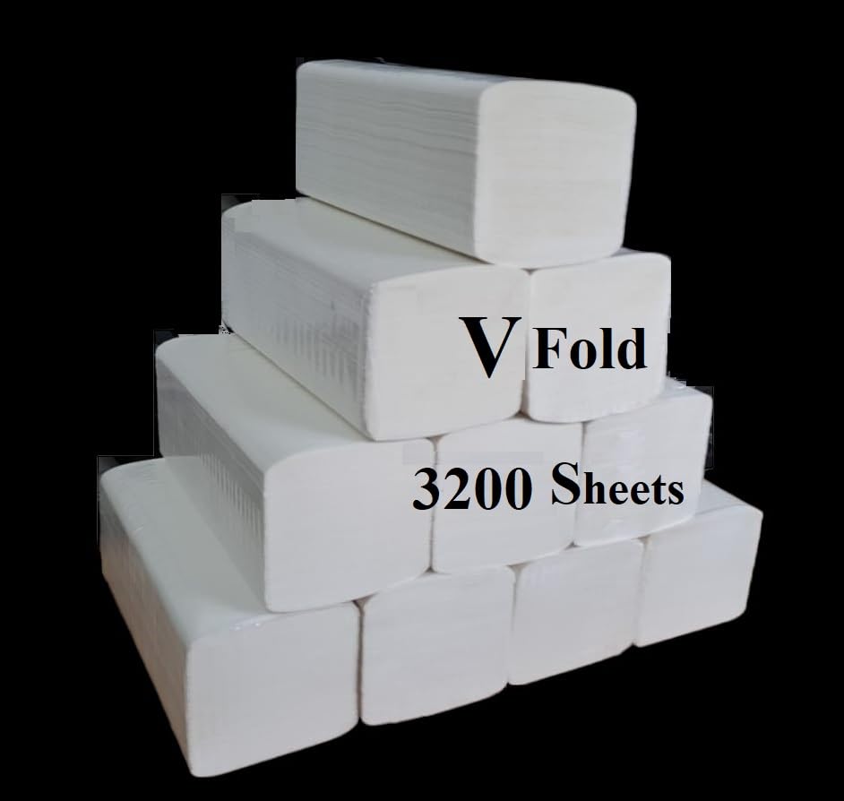 Interfold White Paper Hand Towels 3200 Sheets, V Fold Hand Hand Towels Extra Soft Hygienic Paper, Strong Absorbent, 100% Pure Pulp Dispenser Paper