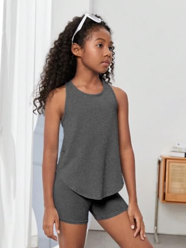 Image of BEAUDRM Girl's 2 Piece Workout Outfits Crop Top and Shorts Athletic Sets | Activewear Sets,Dance Sets,Tumbling Outfits,Hip Hop Dance Outfits,Cheer Practice Outfits for Girls