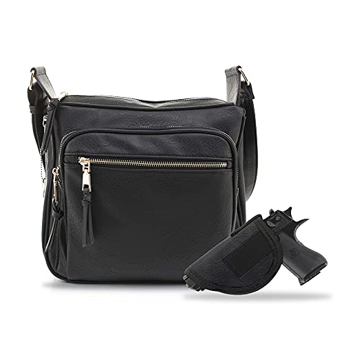 JESSIE & JAMES | Concealed Carry RFID Blocking Crossbody Purse for Women with Lock and Key Black