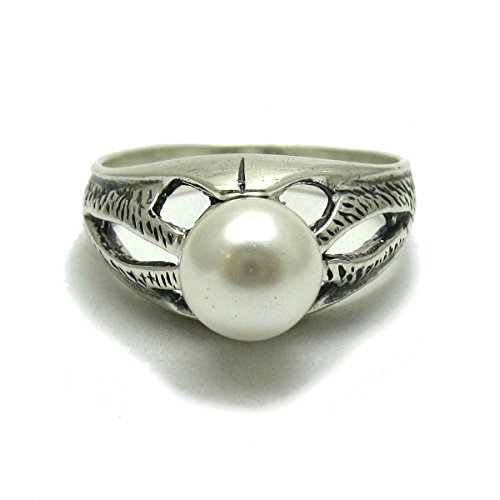 Bague en argent massif 925 avec 8mm perle R001694, anneau argent femme