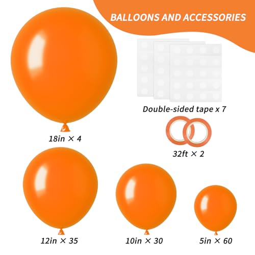 Image of RUBFAC 129pcs Orange Balloons Different Sizes 18 /12 /10 /5 Inches, Burnt Orange Fall Balloon Arch Kit Garland for Halloween Thanksgiving Party Baby Shower Birthday Decoration