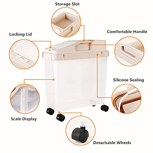 20Lb Airtight Rice Storage Container With Wheels, Dry Food Cereal Flour Storage Bin Sealed 12Lb Cat Dog Pet Food Tank Organizer Coffee (Brown) #TOP3