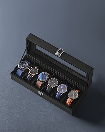 Image of SONGMICS Watch Box with 6 Slots, Glass Lid, Metal Clasp