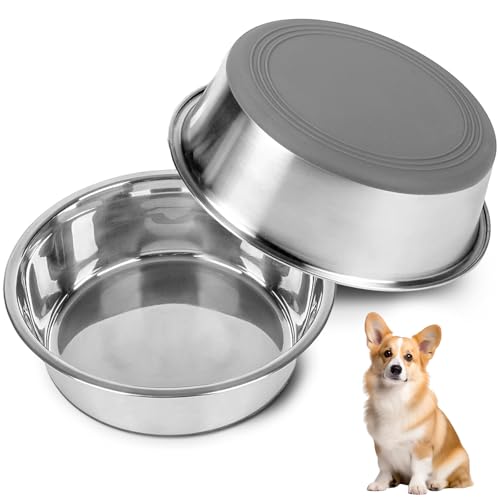 Hundenapf Edelstahl, 2 Stück 900ml Futternapf Hund Napfset, Trinknapf Fressnapf Hund mit Rutschfester Silikonbasis, Hundenapf Kleine Mittelgroße Grosse Hunde Wassernapf