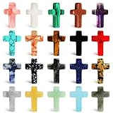 Feirdhoo 20 Stück Kreuz Edelstein, Heilende Kristall Kreuze, Kommunion Geschenke für Mädchen, Christliche Gastgeschenke & Tischdeko für Ostern