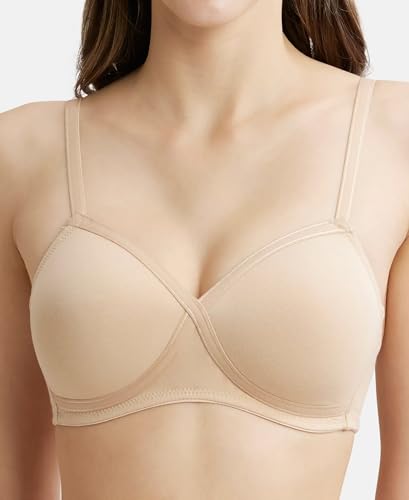 Image of Jockey FE40 Women Wirefree Padded Super Combed Cotton Elastane Stretch Full Coverage T-Shirt Bra with Cross Over Fit