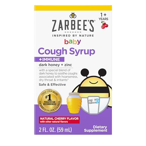 Image of Zarbee's Baby Cough Syrup + Immune, Drug & Alcohol-Free Toddler Cough Relief with Dark Honey & Zinc, Natural Cherry Flavor, 2Fl Oz