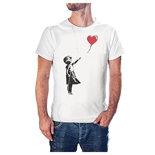 KMF T-SHIRT - Camiseta para Hombre niña con Globo Arte Banksy Graffiti (Blanco, XL)