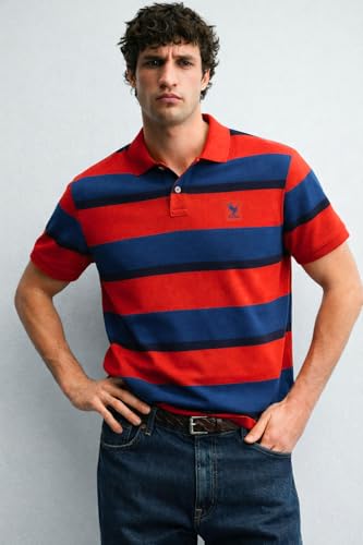 Image of Alan Jones Clothing Men's Striped Polo T-Shirt | Cotton Casual Collar Tee | Regular Fit Short Sleeve