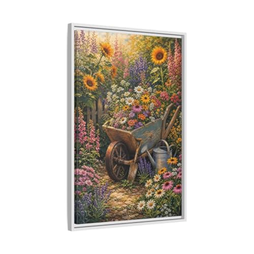 Tableau fleurs nature cadre blanc pour salon et cheminée 50x75