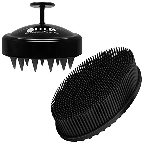 HEETA Hair Shampoo Brush Scalp Massager & Body Brush with Soft Silicone Bristles, Scalp Care Brush for Hair Growth, Bath Brush for Gentle Exfoliating on Softer Skin for Women, Men, and Pet (Black)
