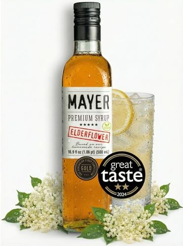 Elderflower Syrup, Cordial for Cocktails, Moctails & Coffee, 16.9 Fl Oz | Award-winning. Real elderflowers, nothing artificial. For lemonade, mocktails & desserts. Vegan, dye free.