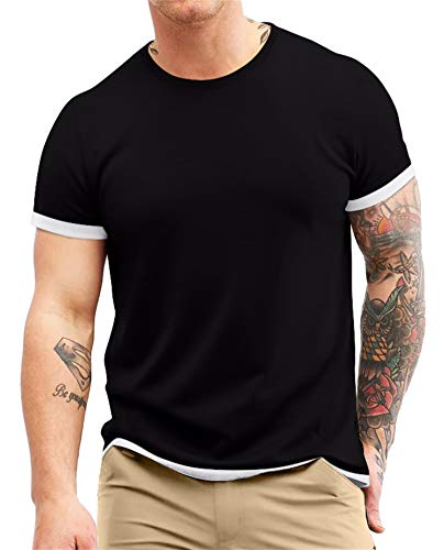 Aiyino Men s Big & Tall Short Sleeve Athletic T-Shirt Classic Top Casual Workout Sports Summer Shirts 3XL Black