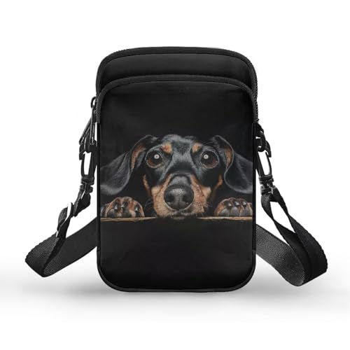 HUGS IDEA Black Dachshund Print Small Messenger Bag Cell Phone Clutch Wallet Handbag for Women Girls School Bookbag - Main Image