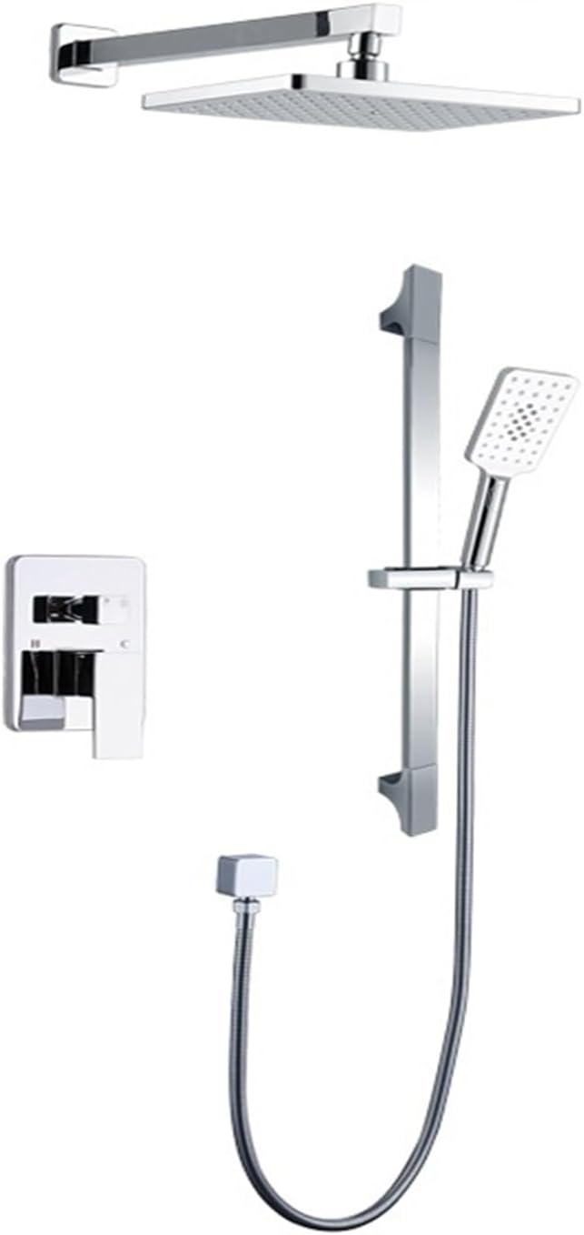 Slide Bar Rain Hand Shower System Set with Solid Brass Valve Stainless Top ABS/Brass Handheld Shower Outlet Bathroom(A Set)