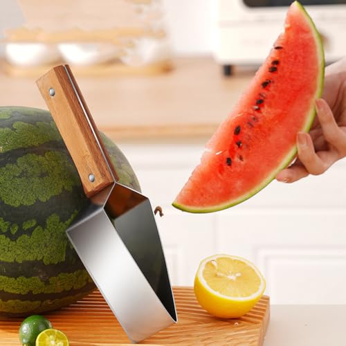Image of Housoutil Triangle Watermelon Slicer, Stainless Steel Watermelon Cutter Wooden Handle, Melon Slicer Fruit Cutter for Kitchen Gadgets Melon, Cantaloupe, Fruit, Picnic