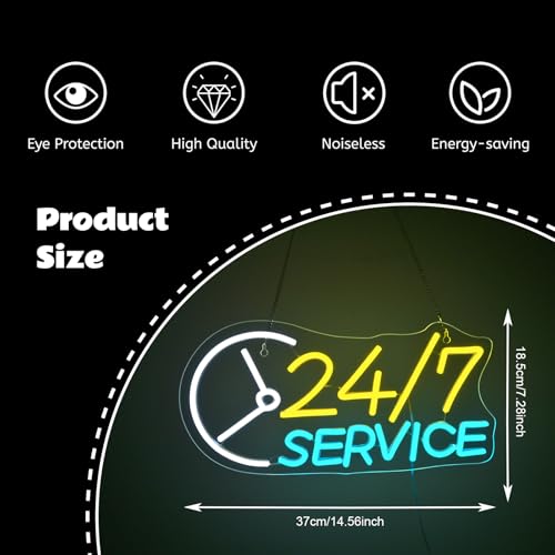 Image of Open Neon Sign 24H Service Neon Signs for Wall Decor USB Powered Adjustable LED Letters Sign Lights for Shop Bar Party 24Hours Open Place Club Gifts Convenience Stores Wall Decor