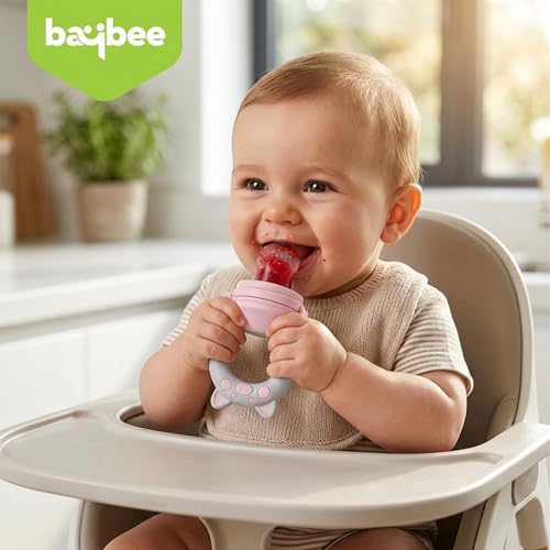 Image of Baybee Silicone Fruit Nibbler & Baby Food Feeder | Baby Teether & Pacifier for 3+ Months Toddlers | Babies Fruit & Food Veggie Teether for Infants | Hygenic & BPA Free Extra Soft Organic (Pink)