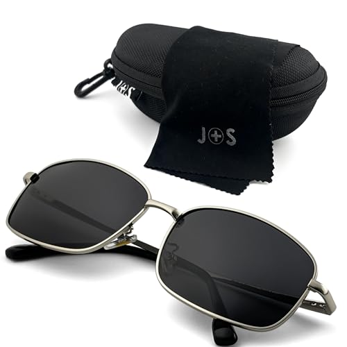 J+S Kaha Business Time Large Rectangle Polarized Sunglasses for Men | Metal Spring Hinge | Polarized 100% UV 400 | Large Fit