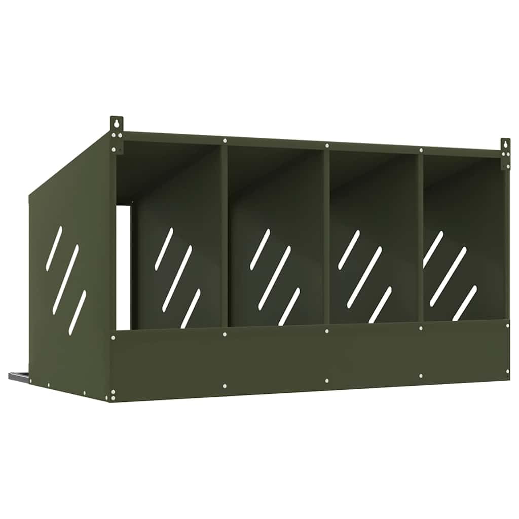 Gniazdo dla kurcząt 4 metalowe przegrody oliwkowo-zielone 106,5 x 64 x 59,5