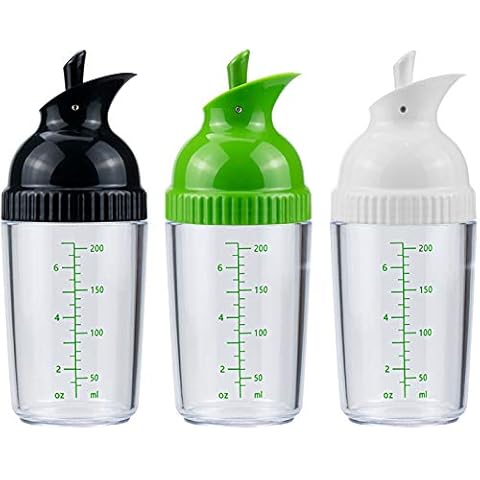 Nicunom 3 Pack Salad Dressing Shaker, 7 Oz Good Grips Dressing Mixer Shaker Bottles, Black & White & Green Cover