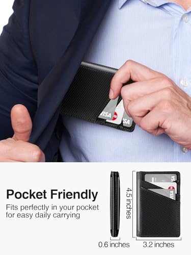 Miroddi Men's Wallet, Bifold Minimalist Wallets for Men, Leather Front Pocket Wallet, Credit Card Holder for Men, RFID Blocking Wallet, 9 Card Slots and 4 Storage Pockets, Carbon Black4