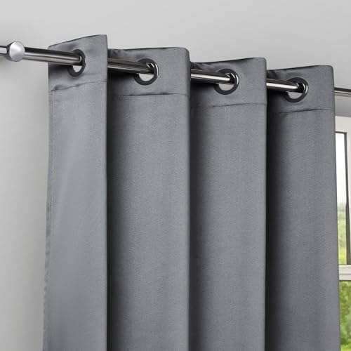Image of Rivermoor 5 Feet Blackout Curtains Set of 1 | Solid Window Curtain for Living Room & Bedroom | Grey | 80% Room Darkening | 250 GSM | Acrylic Eyelet | 114 x 152 cm