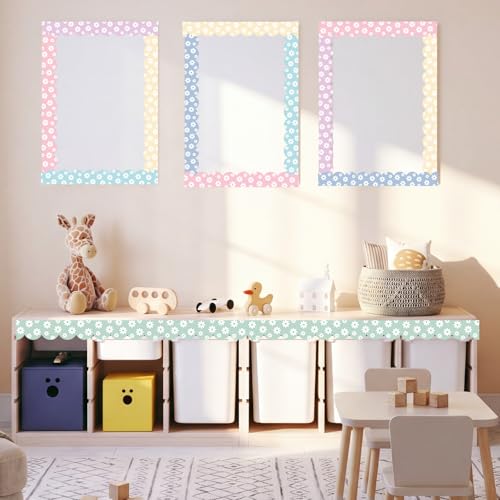 Image of Fuutreo 6 Roll 197 ft Pastel Daisy Flower Bulletin Board Borders Classroom Decoration Summer Daisy Scalloped Edge Border Trim Decor for Back to School Chalkboard Office Wall