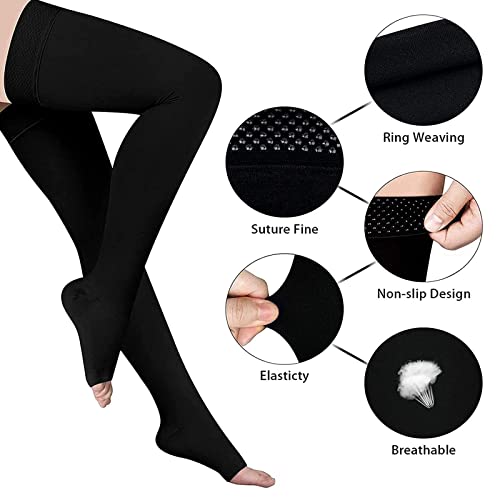 Godorio Thigh High 15-20 Mmhg Toeless Compression Stocking For Women & Men, Compression Socks Circulation With Silicone Dot Band - Best Support For Medical Running Nursing Athletic #TOP2