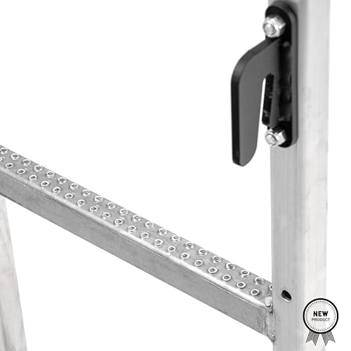 Image of RIGCRAFTOR - Heavy Duty 3-Step Aluminum Truck Ladder with Mounting Hooks - Non-Slip Steps and 3 Secure Contact Points - Quick, Stable Access for Pickup & Flatbed Trailers - Portable Truck Ladder