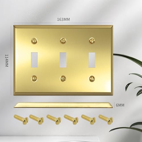 Toggle Light Switch Wall Plates, 3 Gang Light Switch Cover Plate, Decorative Outlet Covers Wall Plate, Standard Size 4.50" x 6.38", Metal Brass Llight Switch Cover Guard-1 Pack by Niukeke - Image 3