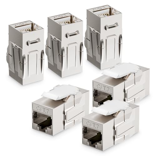 LEENUE 6 Stück Geschirmt keystone rj45 kupplung Cat7 10Gbps/600MHz Vergoldet Keystone Modul für CAT7 CAT6A CAT6 Verlegekabel rj45 buchse für Patch Panel Netzwerkdose.