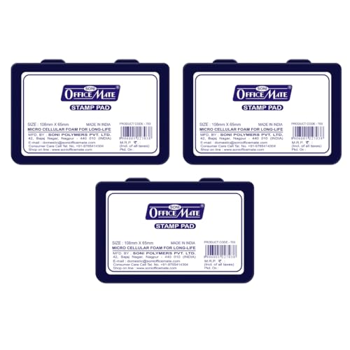 Image of Soni Officemate Medium Stamp Pad - Violet | Pack of 3 | Quick-Dry, Smudge-Free Ink | Crisp Impressions | Refillable | for Office, Craft & DIY