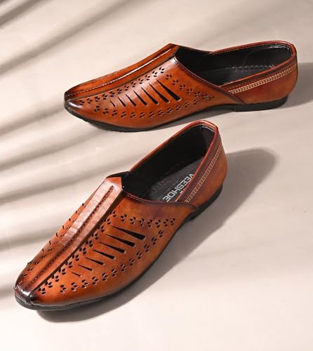 Image of Ethnic Jutti & Mojri Shoes for Men | Traditional Nagra Style Footwear | Slip On Design | Closed Toe Pattern | Cultural Wear Mens Shoes | Black Color 
