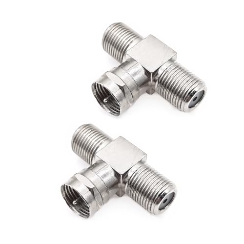 JZK Conector Divisor en T Tipo F 3 vías, Adaptador Divisor Cable coaxial TV satelital Macho F a Hembra Doble, combinador Antena TV 75 ohmios para decodificador Cable, Receptor satélite Antena aérea