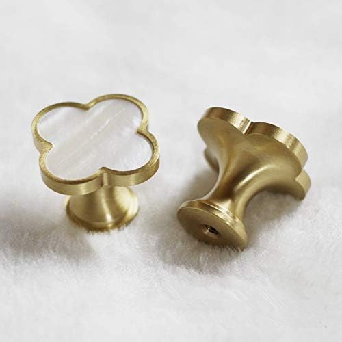 Decorative Clovers Brass Kitchen Cabinet Knobs White Shell Drawer Dresser Pulls Furniture Cupboard Door Pull Handles Modern 4Pack (4)