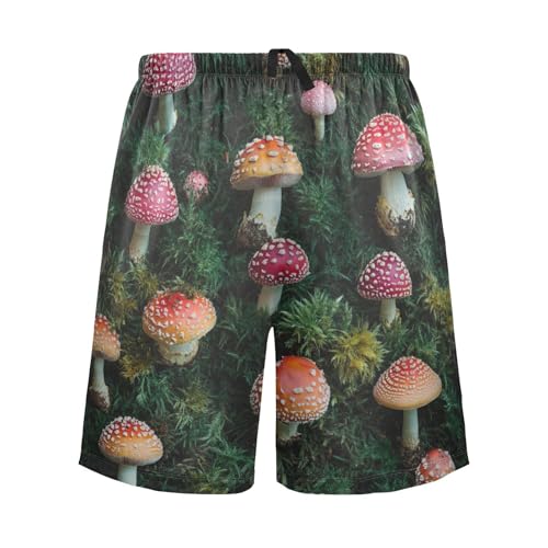 Men's Short Pajama Bottoms Red Mushroom Plant Funny Home Casual Sleep Pants
