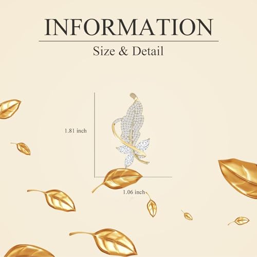 Image of Rhinestone Leaf Brooch Pins - Crystal & Gold-plated Lapel Pin Jewelry for Women - Birthday Gift for Wife or Friends