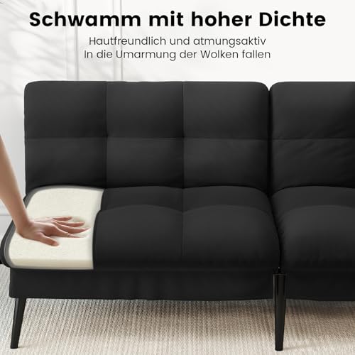 LUCKRACER Sofa 3 Sitzer Sofa Schlafsofa mit Schlaffunktion, überzug Futon Klappsofa, Bettcouch, ecksofa, Couch, 5 Verstellbare Winkel, Ideal für Wohnungen Wohnzimmer aus Stoff Schwarz