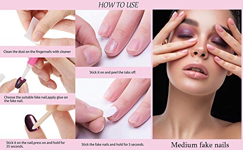 EBANKU 792 Pieces Oval Medium Long Press on Nails Colorful False Nails for Women Glossy Finger Nails Artificial Full Cover Fake Nails with Nail Adhesive Tabs (Chic Colors)