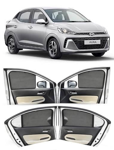 Image of Autofact Car Sunshades for Hyundai Aura, UV Protection, Useful Car Accessories, Custom fit Sun Shades for Side Windows, Set of 4