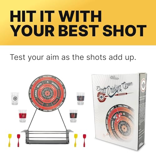 Image of Go Hooked Dartboard Drinking Game for Bachelor Party, Friends & Family Nights | Fun Over with 4 Shot Glasses & 4 Darts | Friends Fun Bar Game Adult Party Supplies