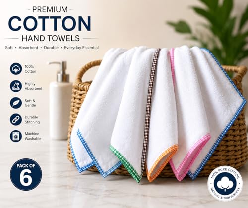 Image of ANTONIA Cotton Hand Towels Pack of 12 | for Face Hair Gym Bathroom Kitchen Hotel and Wash Basin Use | Cotton Fabric | White Small Towels 13 X 20 Inches Multipurpose Set