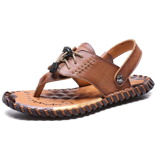 Mens Leather Sandals Flip Flops Sandals Hand Sewn Mens Barefoot Sandals Daily Outdoor Casual Sandals Soft Breathable Non-Slip Wearable Durable