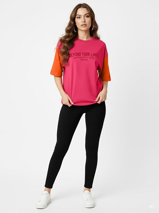 Image of LEOTUDE Half Sleeve Round Neck Tshirt for Women, Oversized Longline
