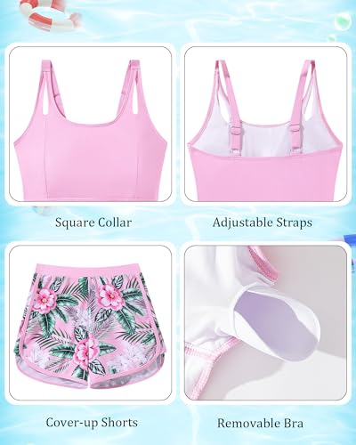 Image of TUONROAD Girls 3pcs Tankini Swimsuit Size 11-16 Bathing Suits for Teens