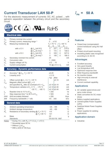 Sensor de corriente LAH100-P transductor de efecto Hall cerrado 4