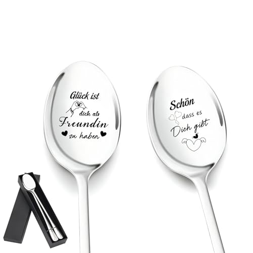 Geschenke für Beste Freundin, Valentinstag Paare Geschenk für Sie, 2 Stück Kaffeelöffel mit Gravur, Personalisiert Geburtstag Hochzeitstag...