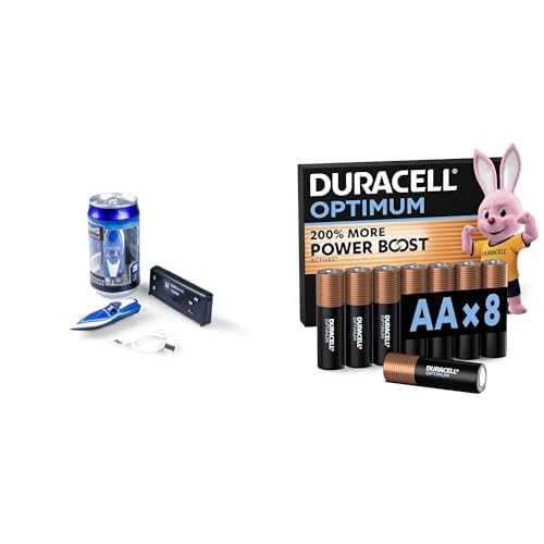 Revell Control Mini RC Speedboat-Blue, 2.4GHz, 7,5cm, & Duracell Optimum AA 8 Stück, Power Boost