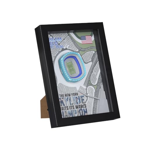 3D Stadium Wall Art, Football Field Miniature Model, Framed Sports Decor for Study Room, Fan Gift (black)